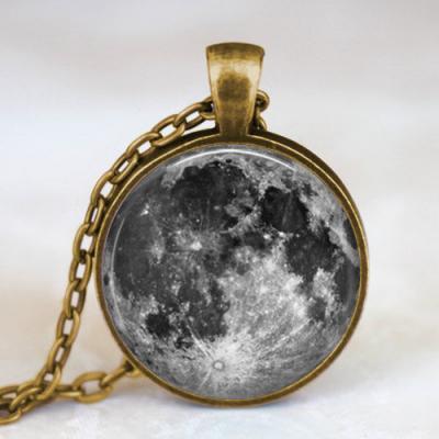 Full Moon necklace Full Moon Jewelry Lunar space antique bronze necklace