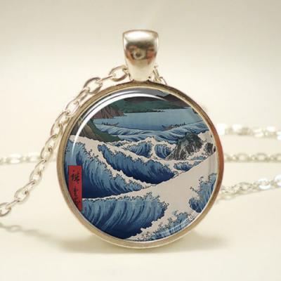 Japanese Art Print Neckalce, Ocean Waves, Art Pendant