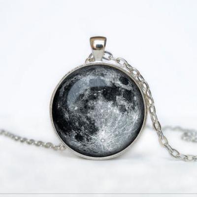Full Moon Necklace Moon Pendant Space Galaxy Grey Moon Jewelry Necklace for men