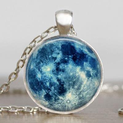 Blue moon necklace, full moon jewelry, moon pendant, lunar pendant, moon