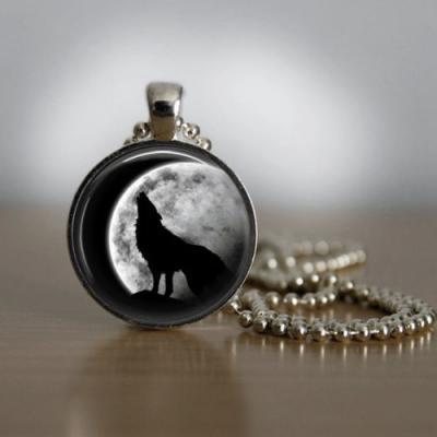 Glass Tile Necklace Wolf Necklace Silver Jewelry Silver Necklace Glass Tile