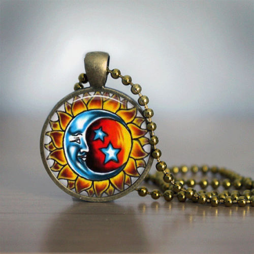 Glass Tile Necklace Sun And Moon Necklace Glass Tile Jewelry Celestial