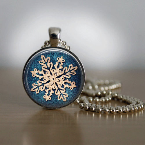 Christmas Necklace Christmas Jewelry Glass Tile Necklace Snowflake ...